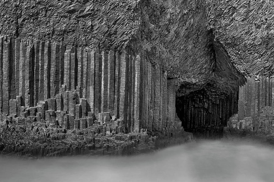 Fingals Cave - Staffa - Black and White Photograph by Jason Politte