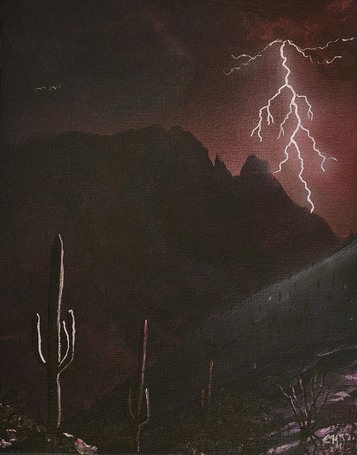 Finger Rock Canyon Lightning Storm, Tucson Painting by Chance Kafka