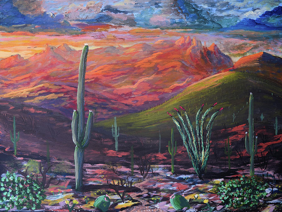 Finger Rock Sunset, Catalina Mountains, Tucson Arizona Painting by Chance Kafka