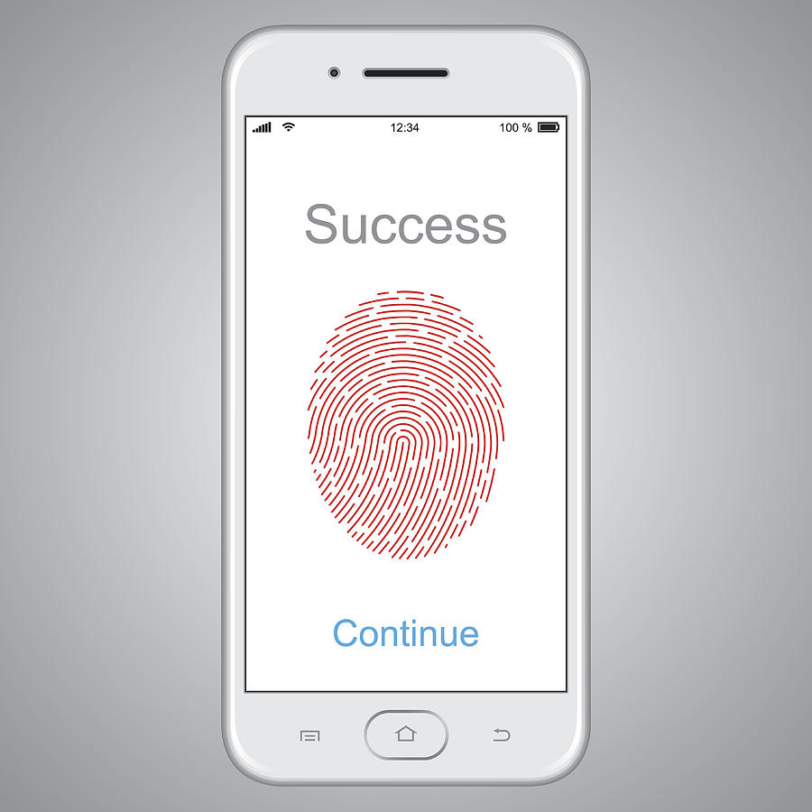 Fingerprint scanning on smart phone. Vector Drawing by Et-artworks