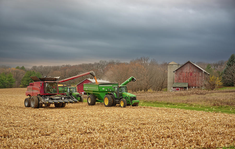 Finishing Up - Late Wisconsin corn harvest and barn scene Photograph by Peter Herman