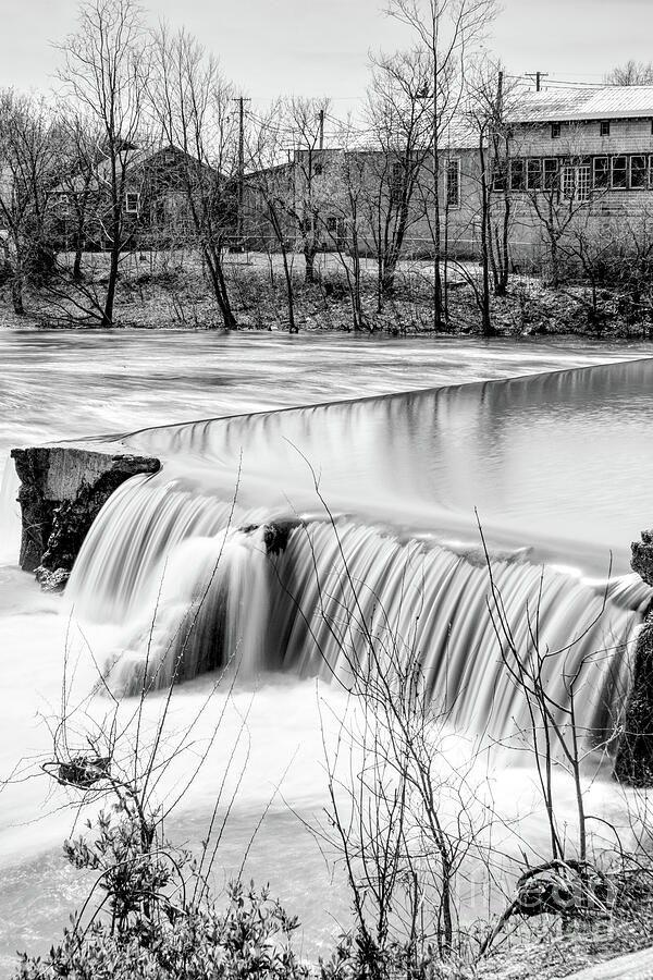Black And White Photograph - Finley River Dam By Ozark Mill Grayscale by Jennifer White
