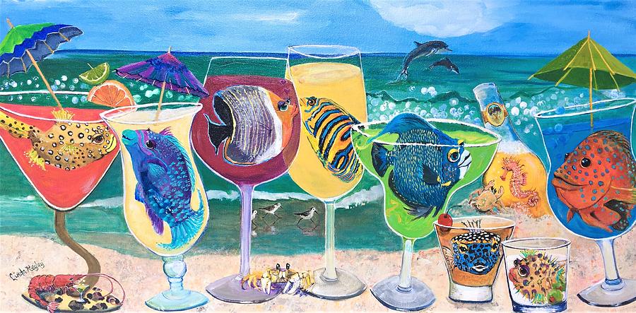 Fintastic Beach Party Painting by Linda Kegley