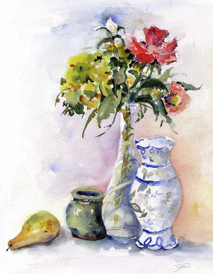Fiori Watercolor.Fiori Con Vasi Painting By Clem Davinci