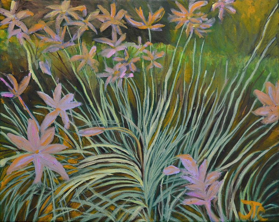 Rhapsody in pink and green Painting by Julie Todd-Cundiff
