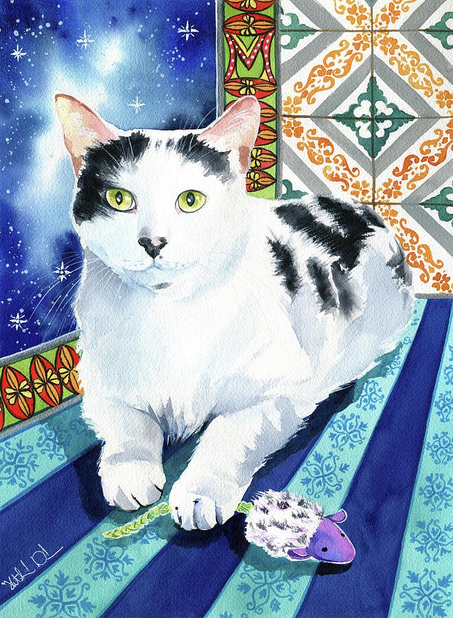 Black And White Painting - FIP Warrior Maximillion Cat Painting by Dora Hathazi Mendes