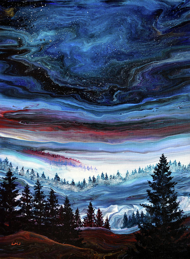 Fir Trees Sleep in a Bed of Stars Painting by Laura Iverson