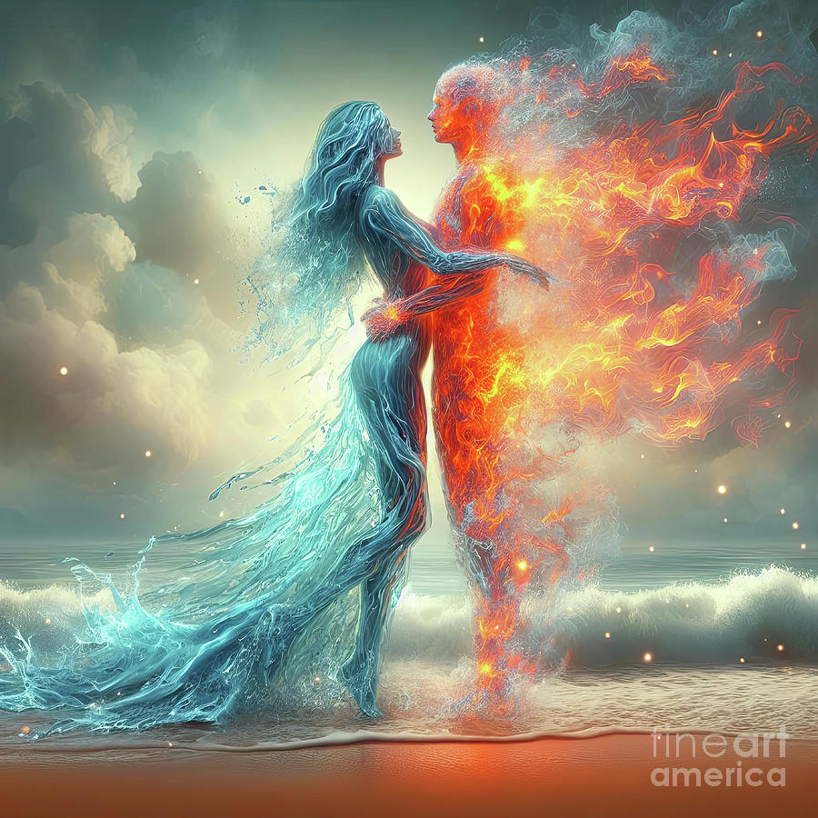 Fire and Water Embrace Digital Art by Antony McAulay