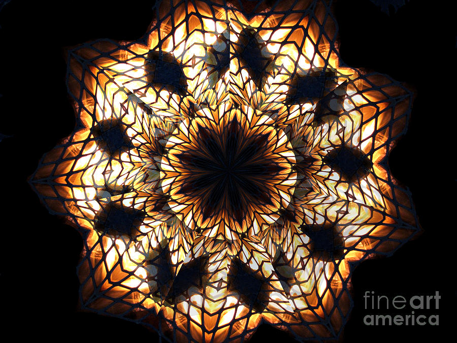 Fire Behind Fireplace Grate Kaleidoscope Under Glass Photograph