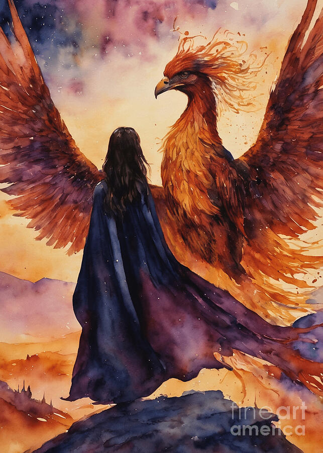 Phoenix Painting - Fire Bird - A Witch Travels to Talk to the Great Phoenix by Lyra OBrien