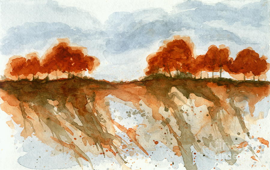 Watercolor Landscape Painting - Fire Branch Ridge Watercolor Trees Landscape by Itaya Lightbourne Watercolor Landscape Painting - Fire Branch Ridge Watercolor Trees Landscape by Itaya Lightbourne