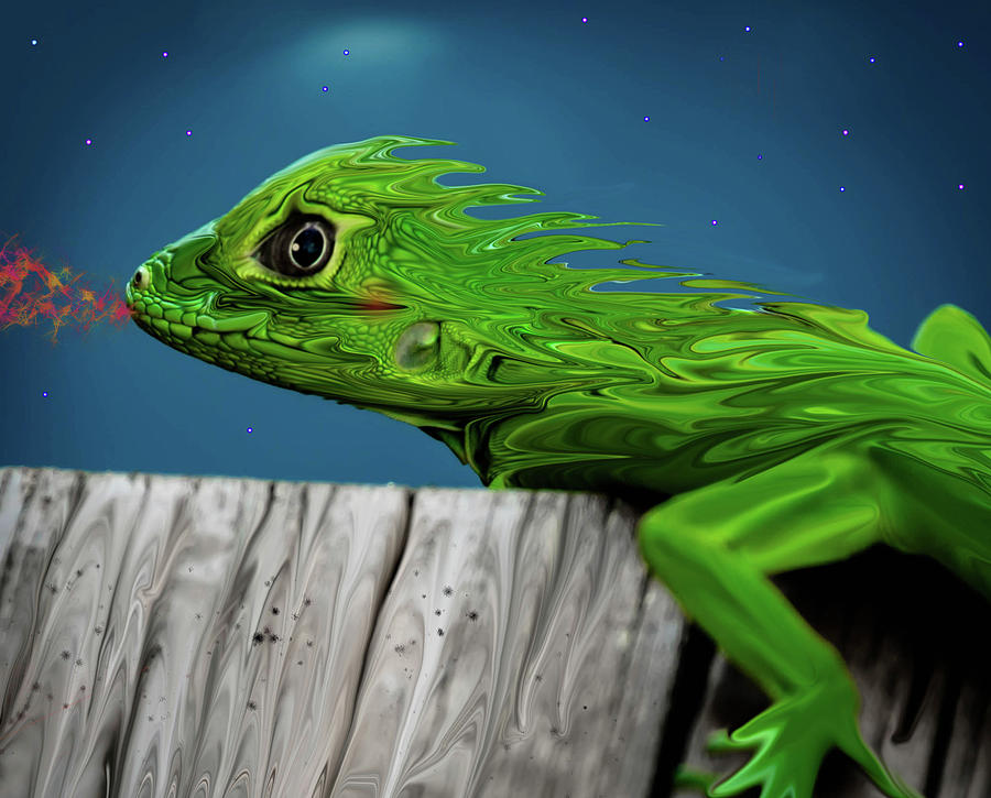 Fire-Breathing Lizard Digital Art by Debra Kewley