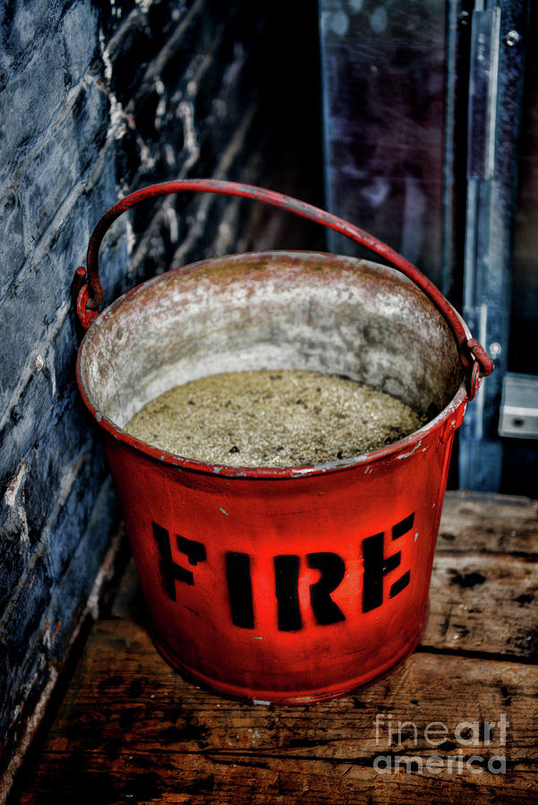 Vintage Photograph - Fire Bucket filled with sand by Paul Ward