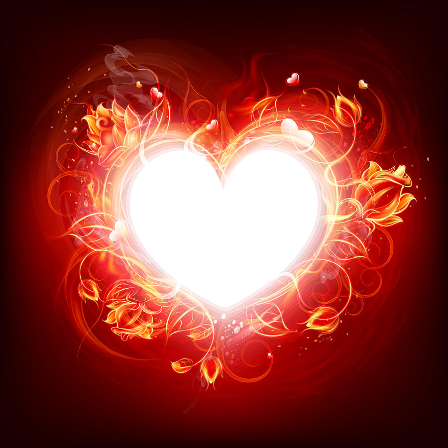 Fire burning heart Drawing by Adelevin
