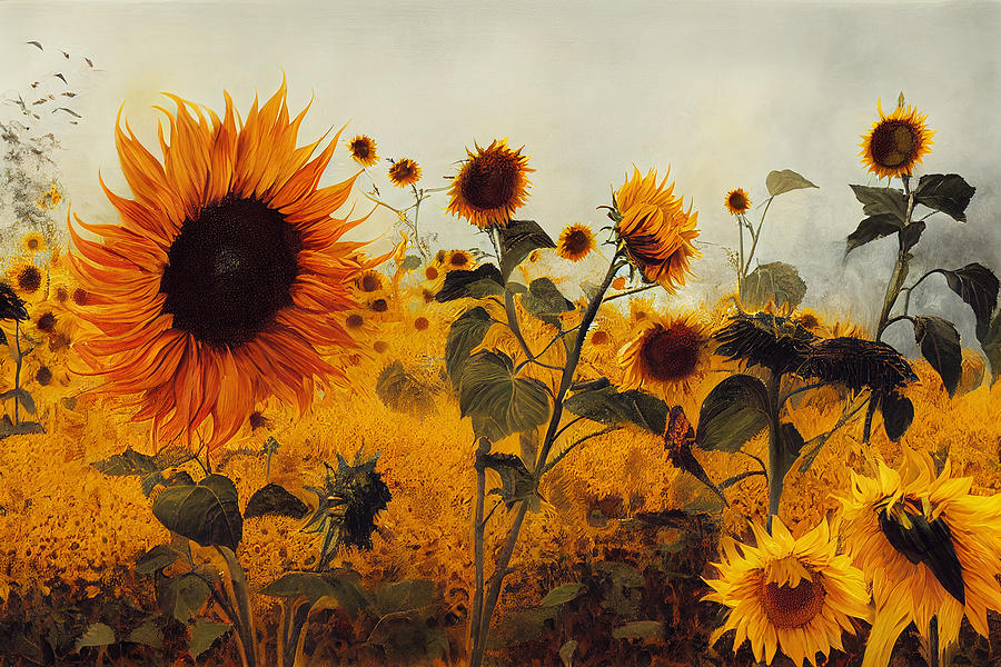 fire  burns  sunflower  field  birds  wind  by  Gerhard  Rich  043036003b  5e7c  645dc043  966d  3bf Painting