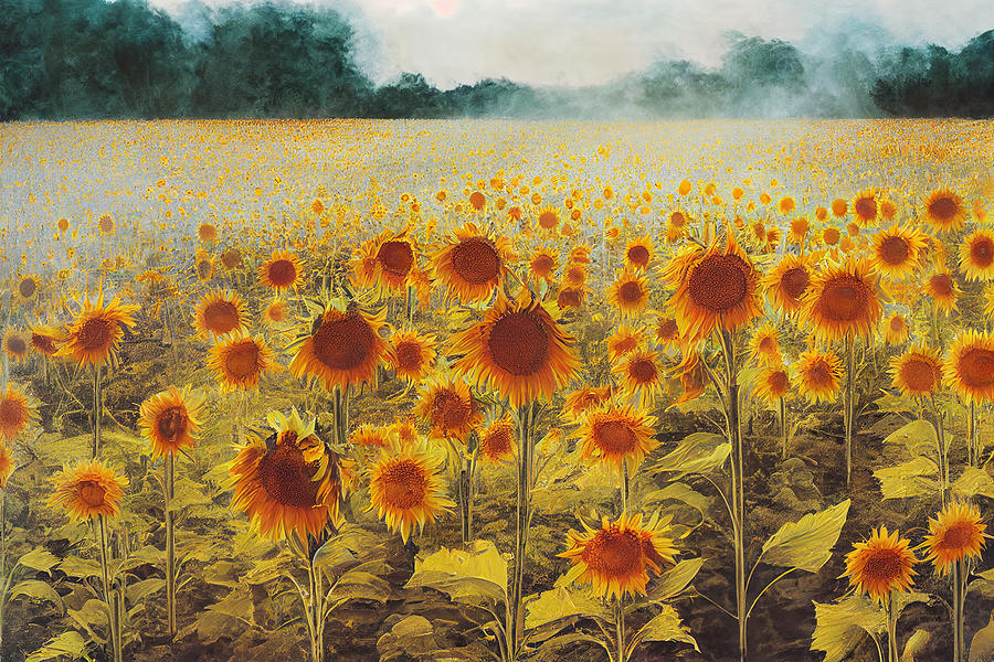 fire  burns  sunflower  field  birds  wind  by  Gerhard  Rich  6645200d6455632  5b55  64564597  b37f Painting by Celestial Images