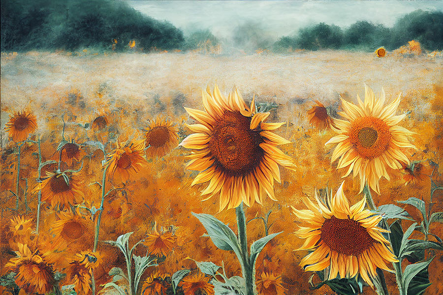 fire  burns  sunflower  field  birds  wind  by  Gerhard  Rich  7b645a6455633aa  53c645  645e0645  bd Painting by Celestial Images