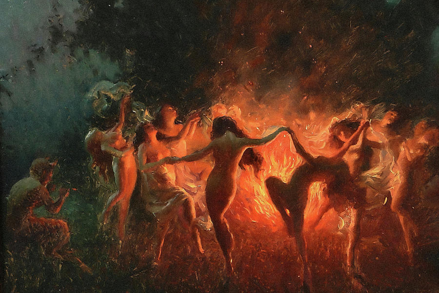 Erotic Nude Painting - Fire dance  by Joseph Tomanek