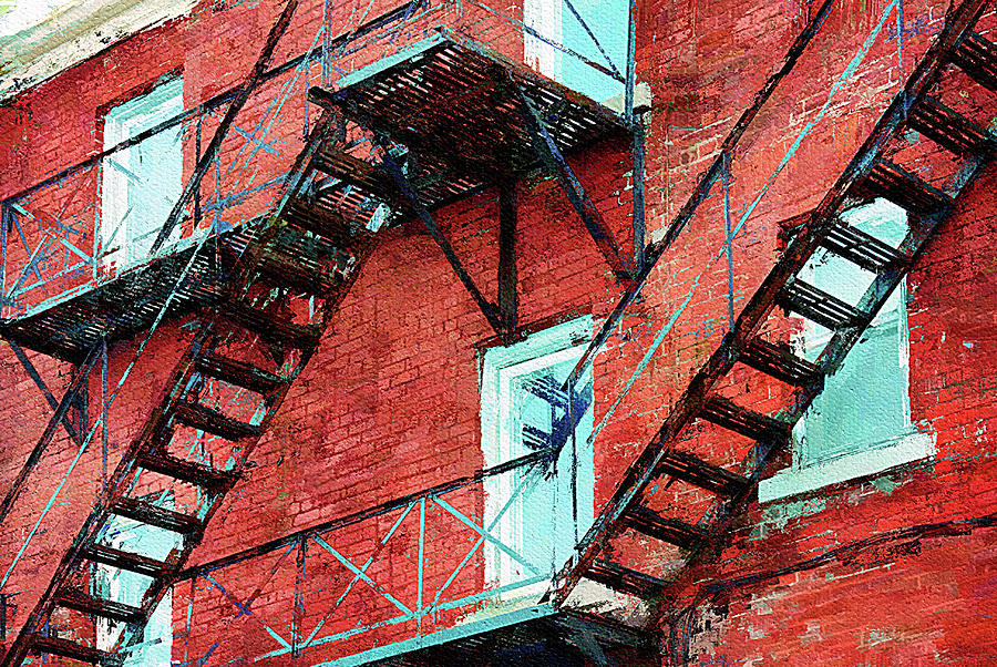Fire escape stairways, Ontario, Canada Mixed Media by Tatiana Travelways