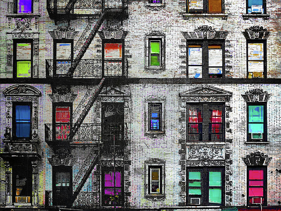 Fire Escapes New York City Windows Painting by Tony Rubino