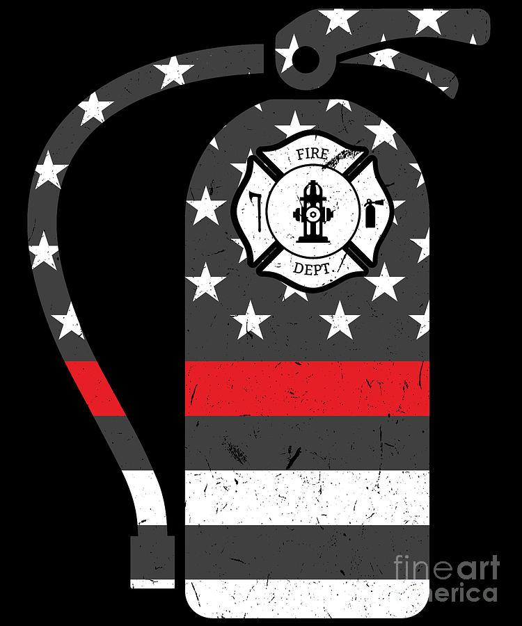Fire Extinguisher Firefighter Usa Flag Thin Red Line Flag Digital Art