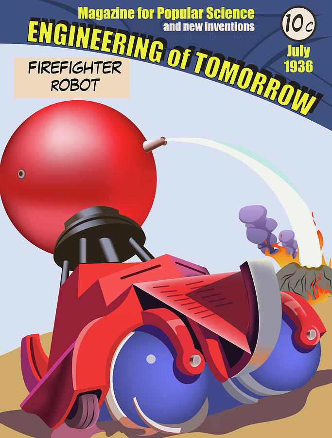 Fantasy Digital Art - Fire Fighter Robot by Long Shot