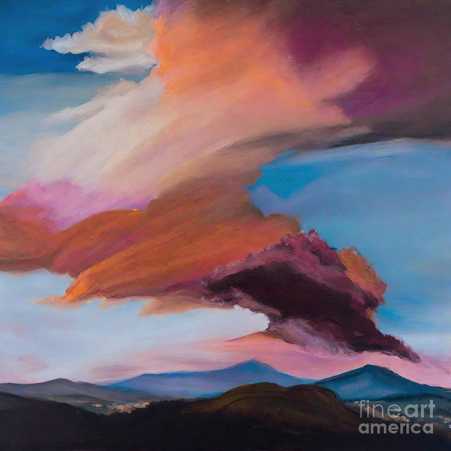Sunset Painting - Fire In the Evening Sky Painting sunset new mexico cloudy skies  by N Akkash