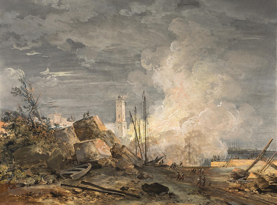 Fire in the Port Painting by Louis Gabriel Moreau