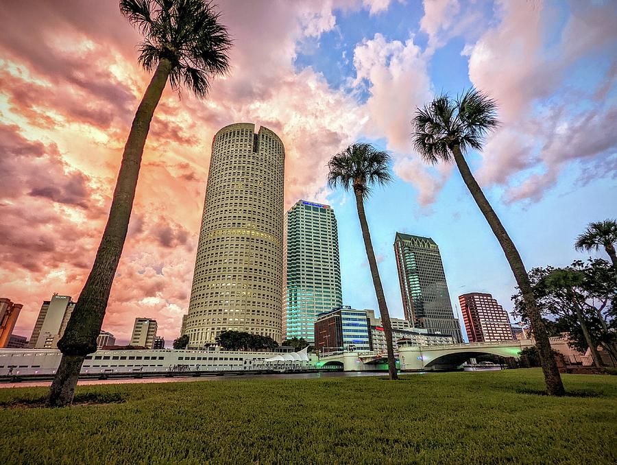 Fire in the Sky over Downtown Tampa Photograph by Daniel Woodrum