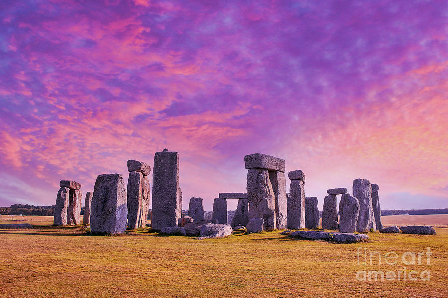 Fire in the Sky over Stonehenge Photograph by Susan Vineyard