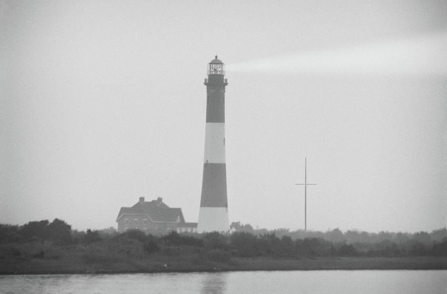 Fire Island Lighthouse in Fog BW Photograph by Laura Fasulo