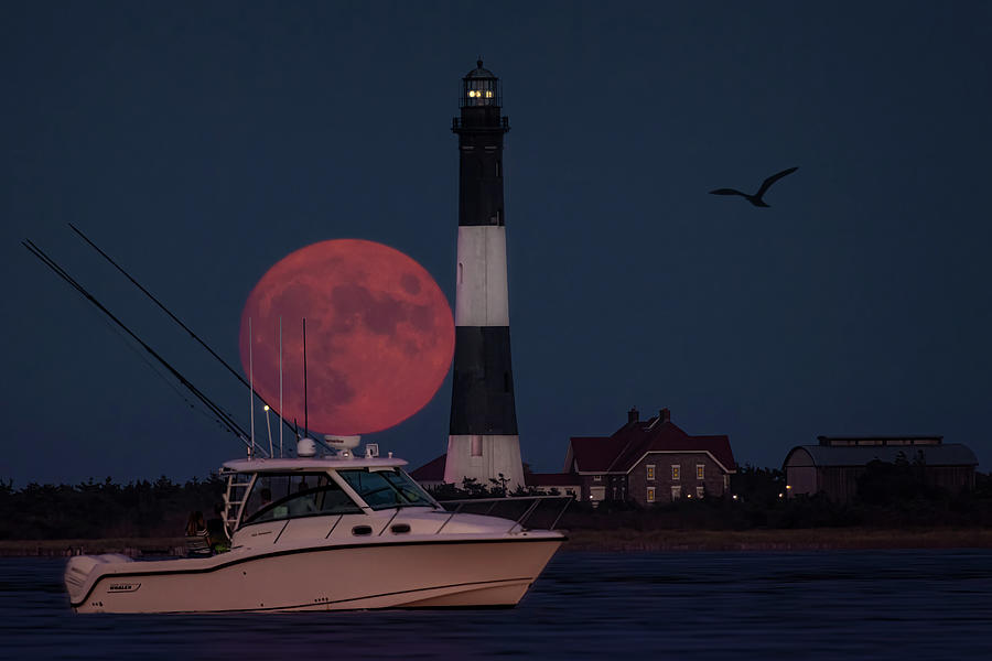 Fire Island Lighthouse Moon Photograph by Susan Candelario