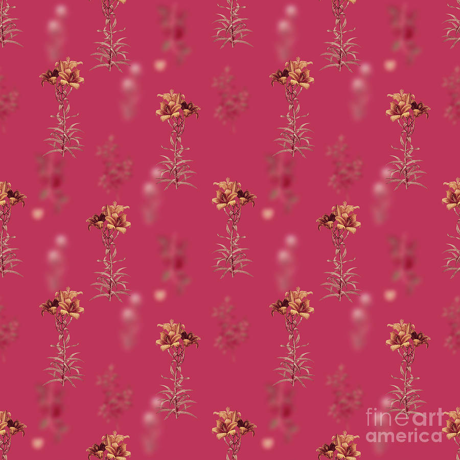 Fire Lily Botanical Seamless Pattern In Viva Magenta N.1052 Mixed Media
