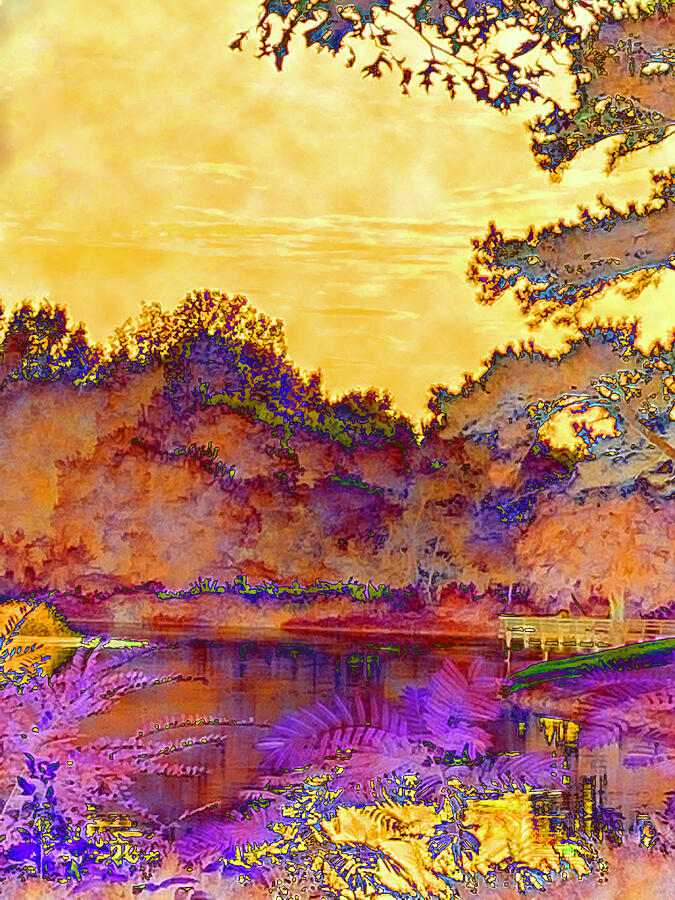 Fire Skies At Lavender Lake Mixed Media