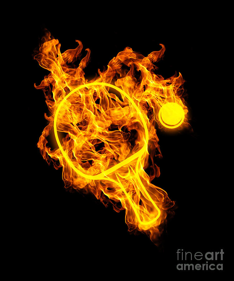 Fire Table Tennis Flames Bat Paddle Table Tennis Player Digital Art by J M