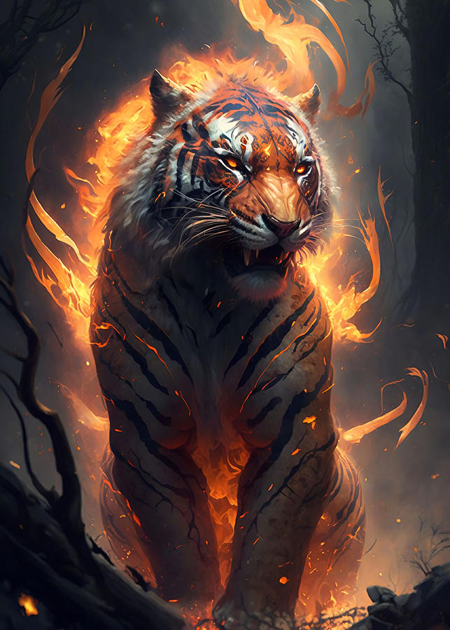 Fire tiger Poster Painting by Grant King - Fine Art America