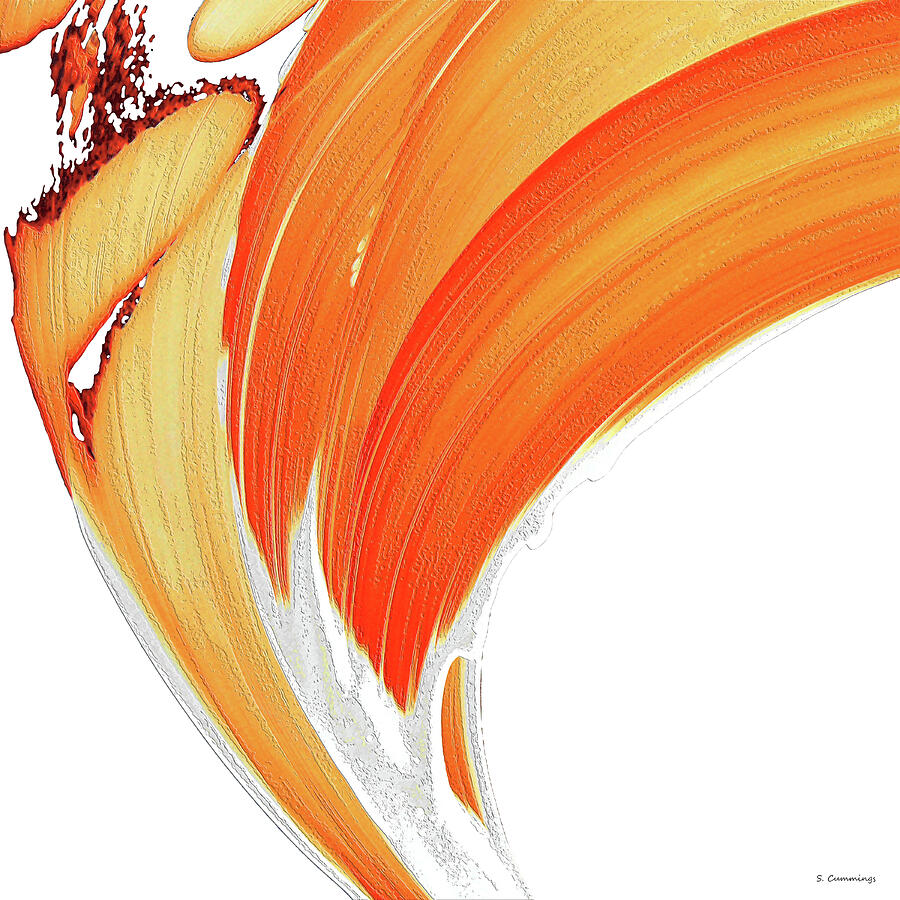 Abstract Painting - Fire Water On White 3 Orange Abstract Art by Sharon Cummings