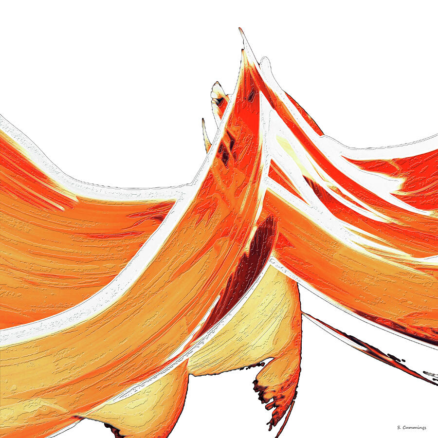 Fire Water On White Orange Abstract Art Painting by Sharon Cummings