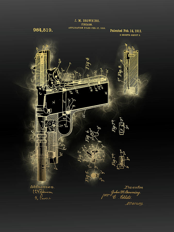 Firearm Patent Black Gold Digital Art