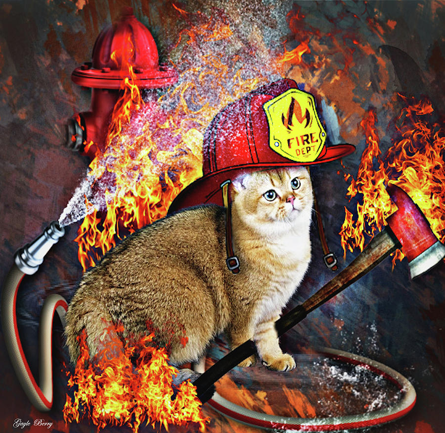 Firecat- Cat In Hats Mixed Media by Gayle Berry - Fine Art America