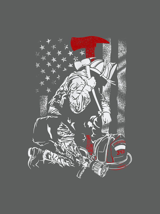 Firefighter Kneel For The Fallen Fireman American Flag Drawing by ...