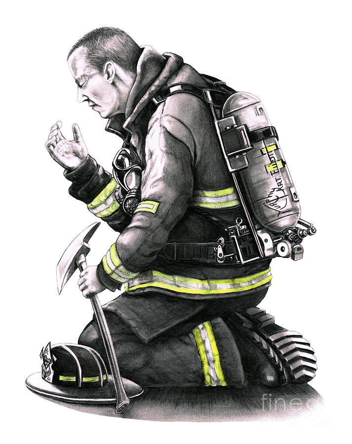 Fireman Drawing - Firefighter by Murphy Elliott