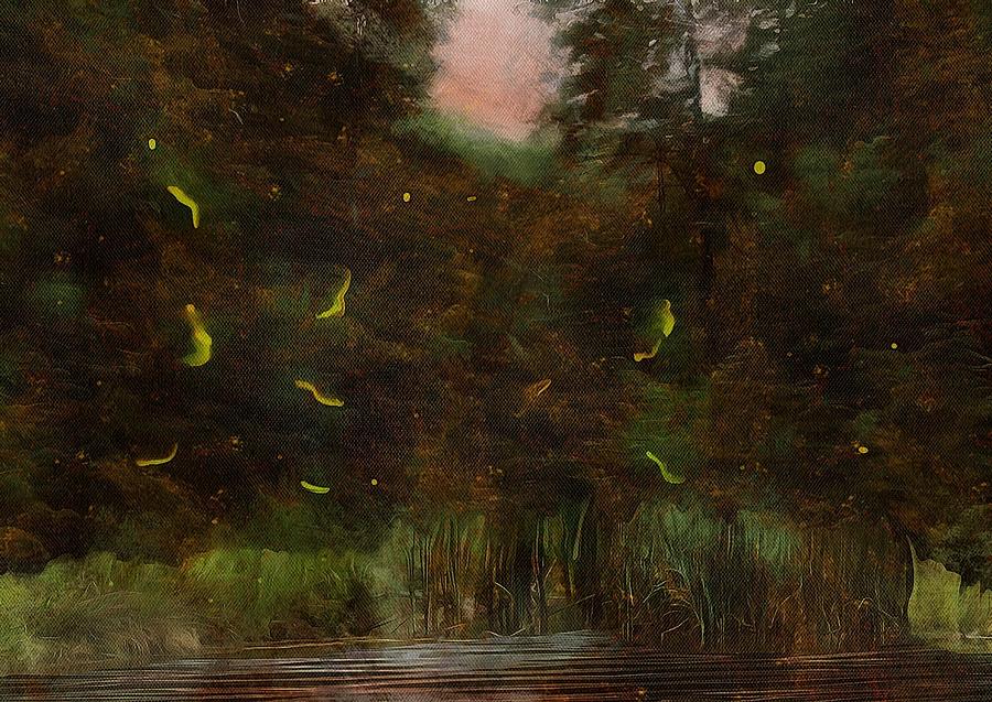 Fireflies at the Pond Mixed Media by Christopher Reed