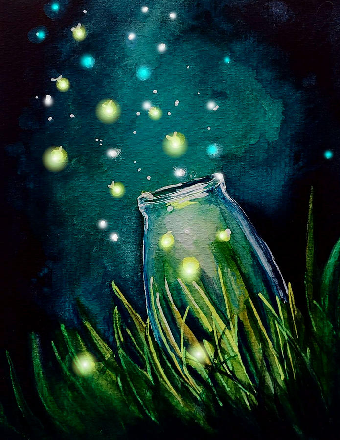 Fireflies in Jar Painting by Desiree De La Mater - Fine Art America