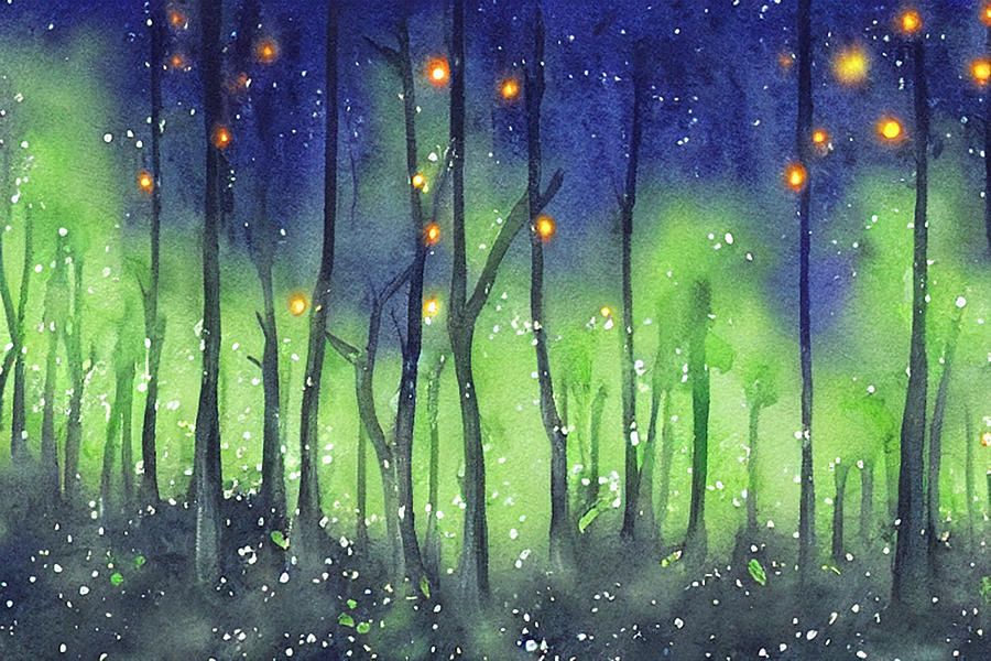 Fireflies in the forest at night Photograph by Maria Dimitrova