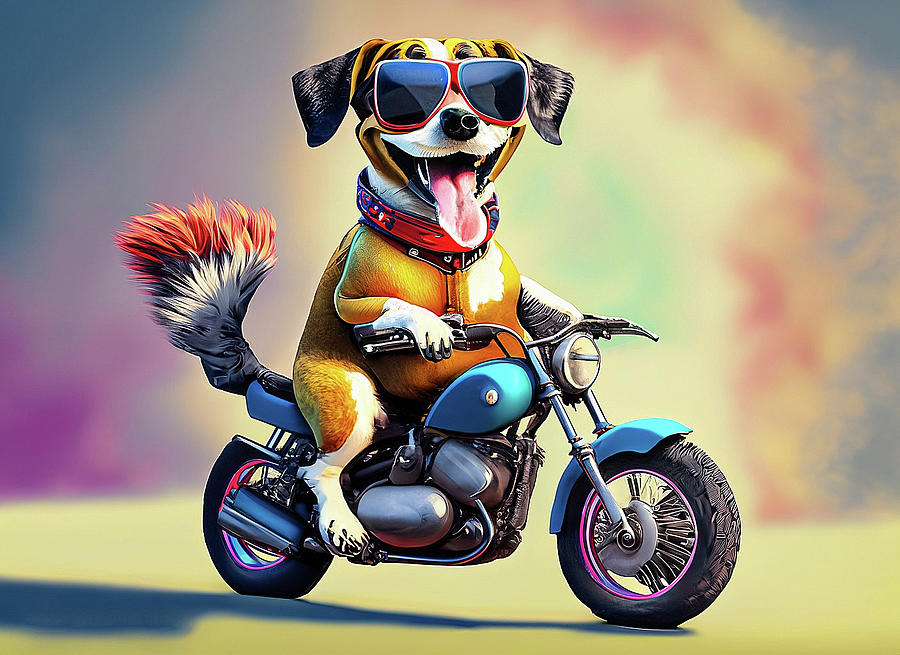 Dog Riding Motorcycle Digital Art by Deborah Ritch