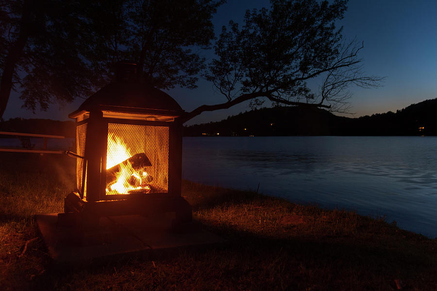 Huntsville Photograph - Fireplace Beside a Lake at the Cottage by John Twynam