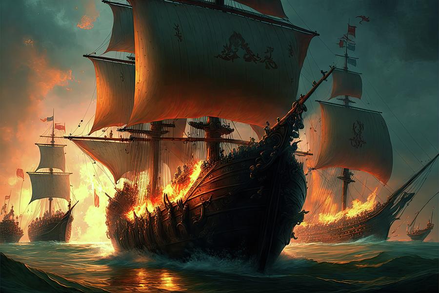 Fireships Digital Art by James Hodge - Pixels