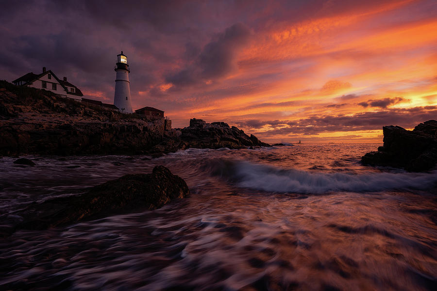 Firesky - Portland Head Light Photograph by Jeff Bazinet - Fine Art America