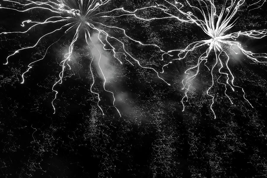 Fireworks Abstract 6807 070421 BW Photograph by Mary Bedy